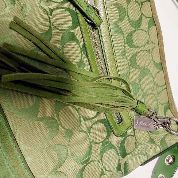 COACH Neon Lime Green Signature Monogram Soho Y2K Bag RARE Color Tassel 9362 - Picture 2 of 16